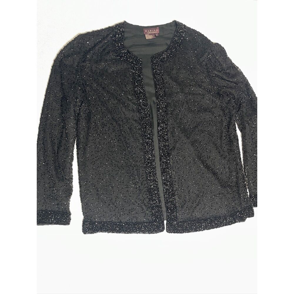 Marina by Marina Bresler Black Beaded Evening Jacket/Cardigan Y2K – Size Large